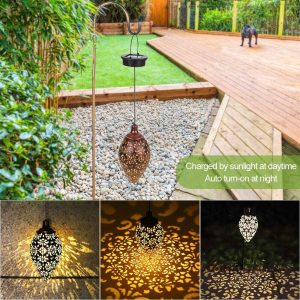 Hanging Solar Lights Lantern Led Garden Lights Metal Lamp Waterproof For Outdoor Hanging Decor