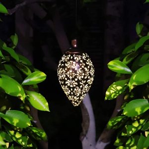 Hanging Solar Lights Lantern Led Garden Lights Metal Lamp Waterproof For Outdoor Hanging Decor