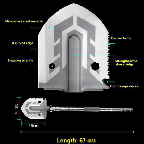 23 In 1 Portable Tactical Military Folding Shovel Multi Purpose Survival Tool