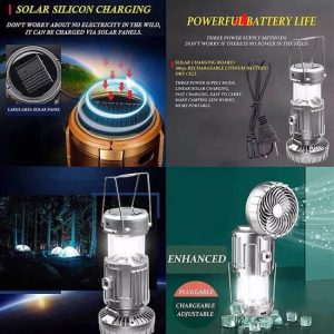 6 In 1 Portable Outdoor Led Camping Lantern With Fan Solar Design Fan Function