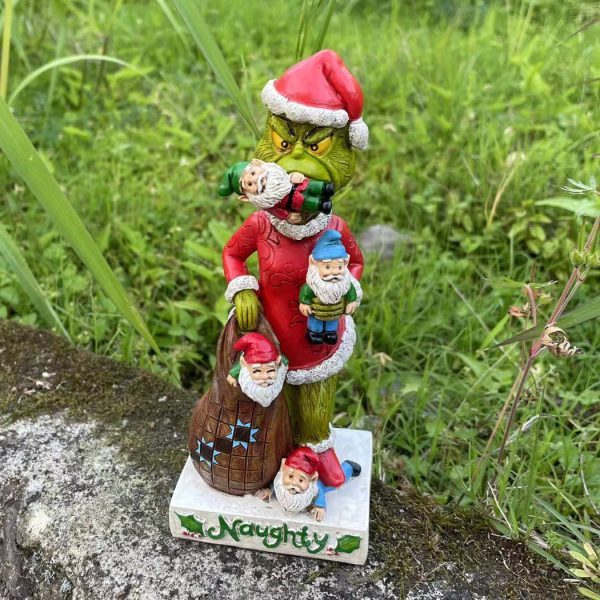 Christmas Grinch Eating Gnomes Outdoor Halloween Garden Decor