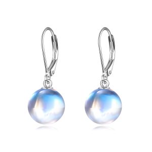 925 Sterling Silver Moonstone Drop Leverback Earrings