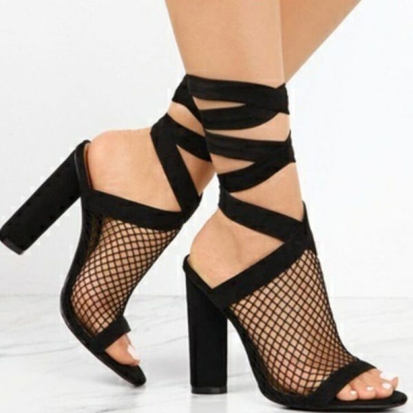 Bandage Flock Cross Strap Lace Up High Heels Sandals