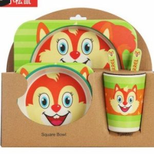 5Pcs Children Tableware Set-Five-Piece Natural Bamboo Fiber Bowl With Cup Spoon Plate Fork