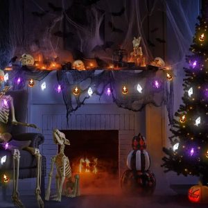 Halloween Lights, 16Ft 30 Led Waterproof 3D Pumpkin Bat Ghost Battery Operated String Lights With Timer - 8 Lighting Modes Fairy Light For Window Indoor Outdoor Decor Halloween Party Decorations