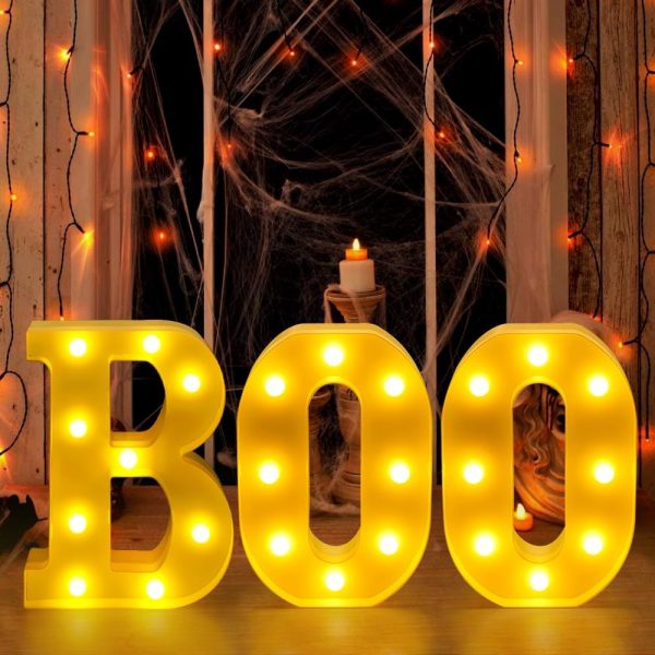 Diydec Halloween Decorations-3 Led Marquee Light Up Letters Sign Boo Halloween Letter Lights For Home Indoor Kitchen Fireplace Party Table Decor Supplies