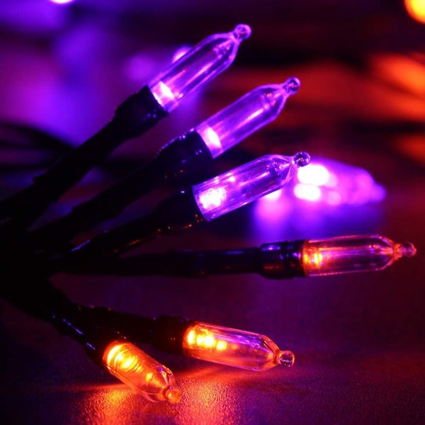 Lyhope Orange & Purple Halloween Lights, 33Ft 100 Led Halloween Decoration Lights Waterproof 8 Modes Battery Operated String Lights For Outdoor & Indoor,Tree, Wreaths, Holiday, Party Decor