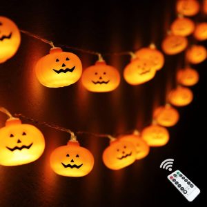 Halloween Pumpkin String Lights, 30 Led 16.4 Ft 8 Modes Timer 3D Waterproof Orange Jack-O-Lantern Battery Operated Decorative Twinkle Lights For Indoor Bedroom Camper Decor Party Decorations