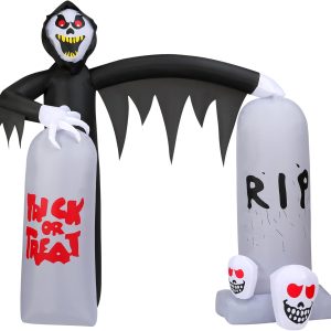 Haunted Hill Farm 8-Ft. Grim Reaper Tombstone Arch Blow Up With Lights, Outdoor Halloween Inflatable Decoration For Walkway, Lawn And Yard, Giant Spooky Holiday Decor