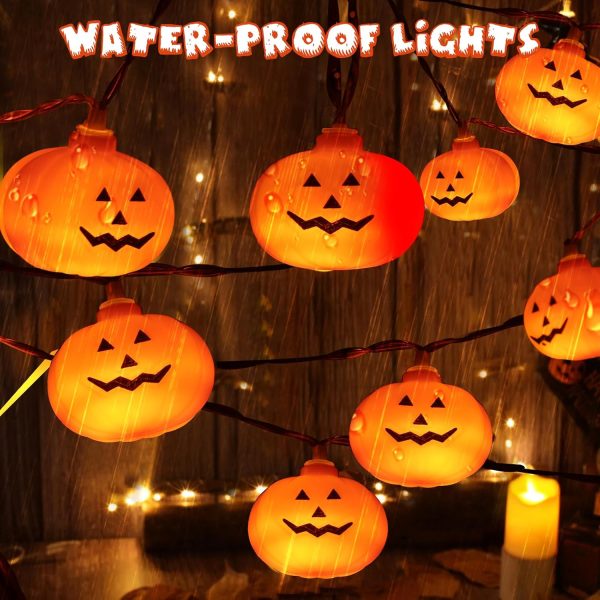 Letapapa Halloween Decorations, 9.8Ft 20 Led Pumpkin String Lights, Battery Operated 2 Mode Steady/Flickering Waterproof Halloween Lights, Indoor Outdoor Halloween Decor Home Party Decorations