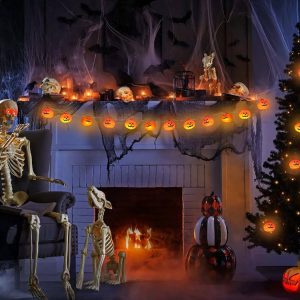 Halloween Pumpkin String Lights, 30 Led 16.4 Ft 8 Modes Timer 3D Waterproof Orange Jack-O-Lantern Battery Operated Decorative Twinkle Lights For Indoor Bedroom Camper Decor Party Decorations