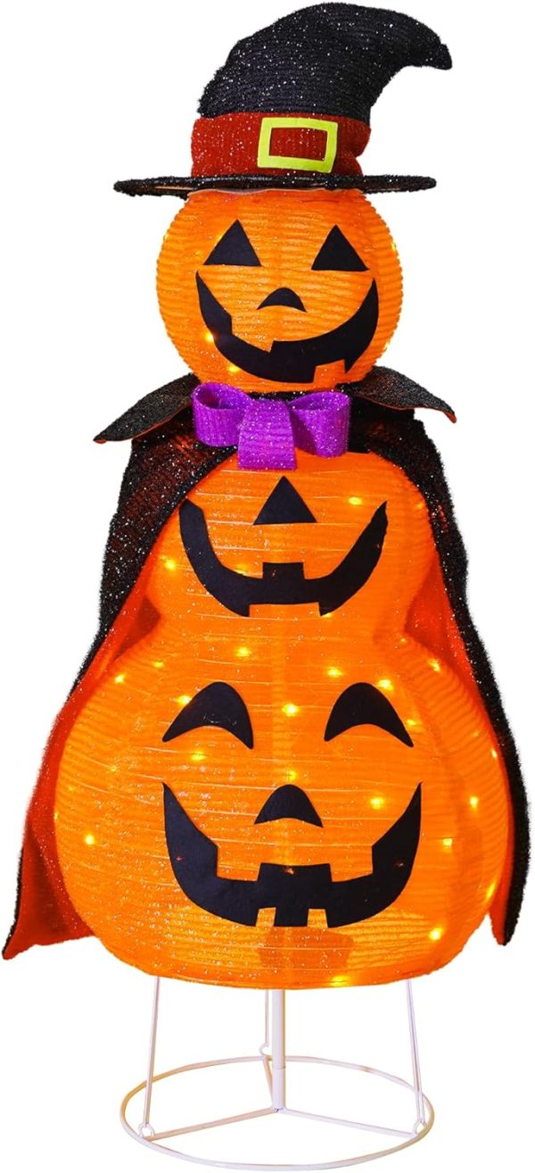 Tw Shine 3Ft Halloween Collapsible Pumpkin Decorations, Light Up 60 Led Pumpkin With Cloak With 8 Lighting Mode, Pop Up Jack-O-Lantern For Outdoor Indoor Garden Yard Porch Home Party Decor