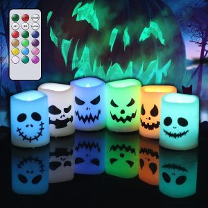 Genswin Halloween Flameless Votive Candles Color Changing With Remote Timer, Battery Operated Led Tealight Candles For Halloween Home Decoration Gifts(6 Pack, 1.5U201D X 2U201D)(Battery Included)