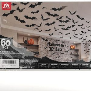 Coogam 60Pcs Halloween Bats Decoration, 4 Different Sizes Realistic Pvc Black 3D Scary Bat Sticker For Home Decor Diy Wall Decal Bathroom Indoor Hallowmas Party Supplies