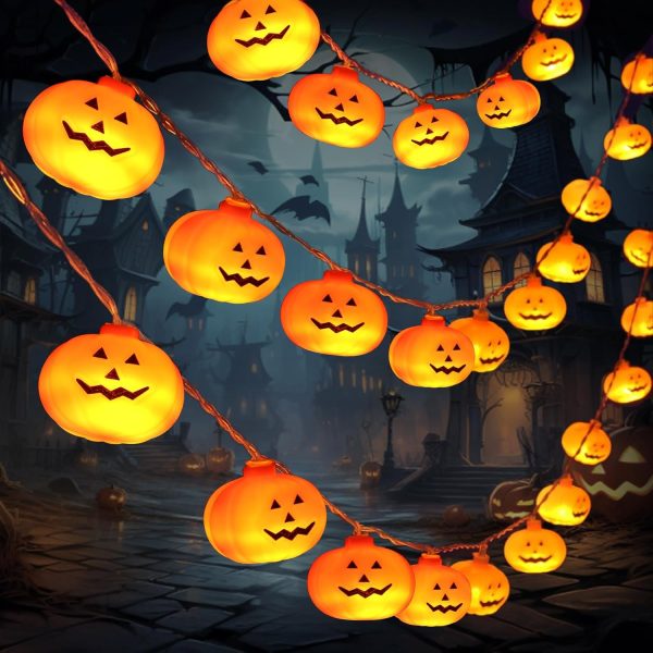 Letapapa Halloween Decorations, 9.8Ft 20 Led Pumpkin String Lights, Battery Operated 2 Mode Steady/Flickering Waterproof Halloween Lights, Indoor Outdoor Halloween Decor Home Party Decorations