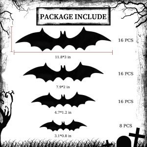 Halloween Bats Wall Decor, Halloween Bats Decorations, Large 3D Pvc Scary Window Bat Stickers, 4 Size Waterproof Black Spooky Bats Decals For Door Wall Decor