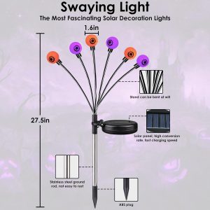 6-Pack Purple And Orange Solar Eyeball Halloween Lights Outdoor, Solar Garden Lights Outdoor Waterproof, Solar Firefly Lights Swaying By Wind Fairy Lights For Pathway Yard Garden Halloween Decorations