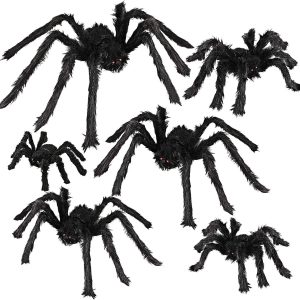 Dreampark Halloween Spider Decorations, 6 Pcs Realistic Hairy Spiders Set, Scary Spider Props For Indoor, Outdoor And Yard Creepy Decor (6 Different Sizes)