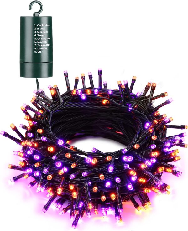 Flacchi Orange Purple Halloween Lights, 67 Ft 200 Led Battery Operated String Lights Waterproof 8 Modes & Auto Timer Mini Lights For Halloween Decorations, Home, Party, Holiday Decor Outdoor Indoor