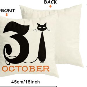 Riogree Halloween Decorations Pillow Covers 18X18 Set Of 4 For Halloween Decor Indoor Outdoor, Party Supplies Farmhouse Home Decor Throw Pillows Cover Spider Web Cat Skull Decorative Cushion Case