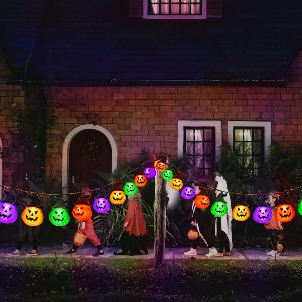 Battery Operated Halloween Pumpkin Lights, 30 Led, 8 Modes, Waterproof, Indoor Outdoor Use(Orange & Purple & Green Red)