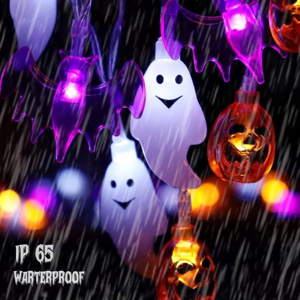 Halloween Lights, 16Ft 30 Led Waterproof 3D Pumpkin Bat Ghost Battery Operated String Lights With Timer - 8 Lighting Modes Fairy Light For Window Indoor Outdoor Decor Halloween Party Decorations