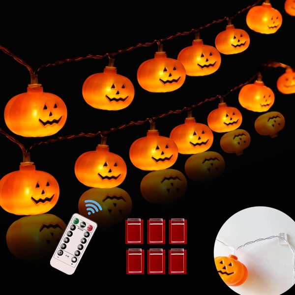 Halloween Lights,20Ft 40 Leds Holiday String Lights For Outdoor Decor,Battery Operated 8 Mode Waterproof Pumpkin String For Party Decorations