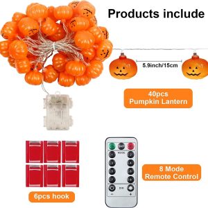 Halloween Lights,20Ft 40 Leds Holiday String Lights For Outdoor Decor,Battery Operated 8 Mode Waterproof Pumpkin String For Party Decorations