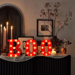 Boo Sign Light Up Halloween Decorations Indoor, Boo Decor 8.5 Inch Boo Led Marquee Letters Lights Signs, Battery Powered Halloween Table Decorations For Home Room Bedroom Mantel Kitchen Party Decor