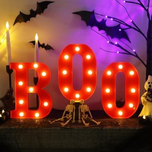 Boo Sign Light Up Halloween Decorations Indoor, Boo Decor 8.5 Inch Boo Led Marquee Letters Lights Signs, Battery Powered Halloween Table Decorations For Home Room Bedroom Mantel Kitchen Party Decor