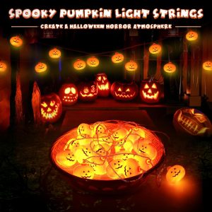 Letapapa Halloween Decorations, 9.8Ft 20 Led Pumpkin String Lights, Battery Operated 2 Mode Steady/Flickering Waterproof Halloween Lights, Indoor Outdoor Halloween Decor Home Party Decorations