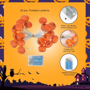 Letapapa Halloween Decorations, 9.8Ft 20 Led Pumpkin String Lights, Battery Operated 2 Mode Steady/Flickering Waterproof Halloween Lights, Indoor Outdoor Halloween Decor Home Party Decorations