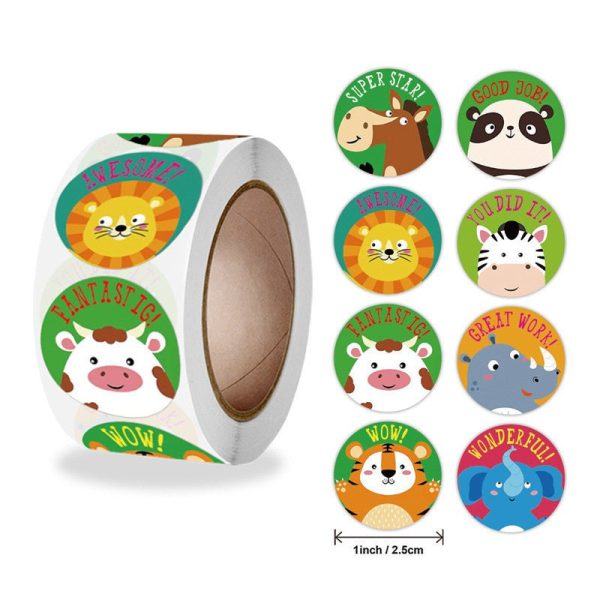 8 Design Patterns 500 Pcs Roll Cute Animal Label Children Reward Stickers