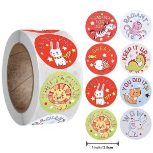 8 Design Patterns 500 Pcs Roll Cute Animal Label Children Reward Stickers