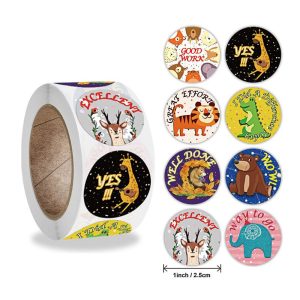 8 Design Patterns 500 Pcs Roll Cute Animal Label Children Reward Stickers