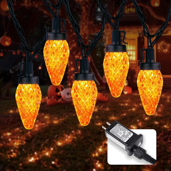 Brightown Halloween C9 Led Halloween String Lights, 82Ft 100 Led Waterproof Strawberry String Lights, Plug In Extendable Black Wire Halloween Lights String For Outside Halloween Decoration, Orange