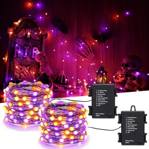 Ibaycon 2 Pack 50 Led Battery Halloween Lights, 16.4Ft Battery Operated Halloween Lights, Orange Purple Waterproof Twinkle Fairy Lights With 8 Modes & Timer For Indoor Outdoor Halloween Decorations