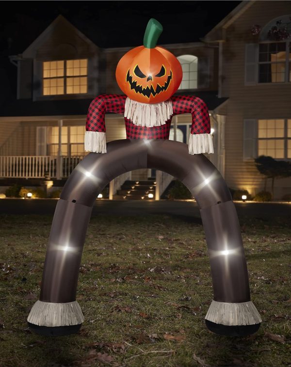 Spirit Halloween 12 Ft Light-Up Pumpkin Scarecrow Inflatable Archway