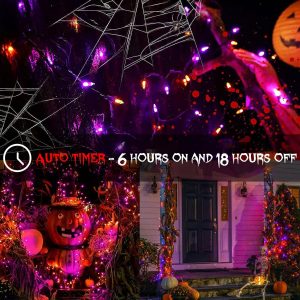 Orange Purple Halloween Lights Battery Operated, 2 Pack Total 46Ft 140 Led Mini String Lights With Timer 8 Modes Twinkle Lights Outdoor Waterproof For Tree Garland Halloween Decor