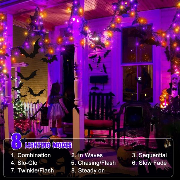 Orange Purple Halloween Lights Battery Operated, 2 Pack Total 46Ft 140 Led Mini String Lights With Timer 8 Modes Twinkle Lights Outdoor Waterproof For Tree Garland Halloween Decor