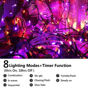 Flacchi Orange Purple Halloween String Lights 100 Led 33 Ft Battery Operated String Lights Waterproof 8 Modes & Auto Timer Mini Lights For Party, Halloween Decorations, Outdoor & Indoor Decor