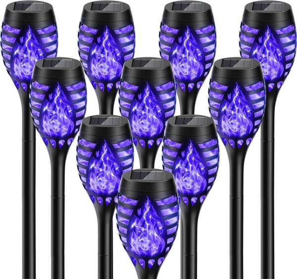 Halloween Decorations Outdoor, 10 Pack Bright Solar Halloween Lights Over 12 Hrs, Blue Flickering Flame Halloween Solar Lights Outdoor Waterproof,Halloween Decor Halloween Outdoor Yard Pathway Lights