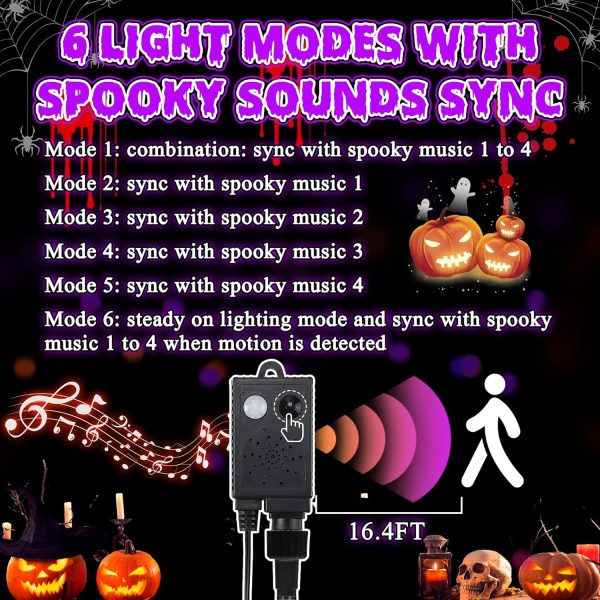 Enhon Halloween Decorations, 5 Pack Lighted Skeleton Arm Stakes With 6 Modes Music Sync Spooky Sounds, 10 Ft 150 Led Waterproof Scary Halloween Party Props Outdoor Ornament (Purple, Orange, Green)