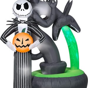 Gemmy 228488 Jack Skellington With Halloween Town Fountain Lightshow Projection Airblown Inflatable, Multi