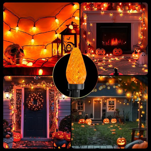 Brightown Halloween C9 Led Halloween String Lights, 82Ft 100 Led Waterproof Strawberry String Lights, Plug In Extendable Black Wire Halloween Lights String For Outside Halloween Decoration, Orange