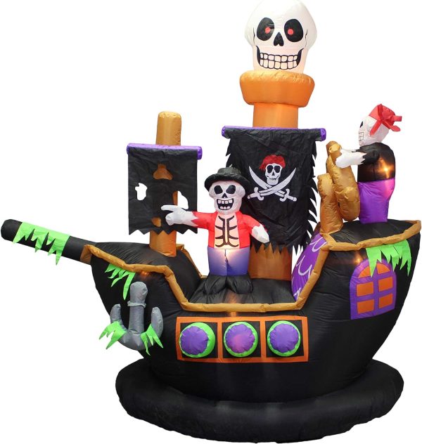 Two Halloween Party Decorations Bundle, Includes 8 Foot Tall Halloween Inflatable Pirate Skull Archway With Color Changing Led Lights, And 7 Foot Halloween Inflatable Skeletons Ghosts On Pirate