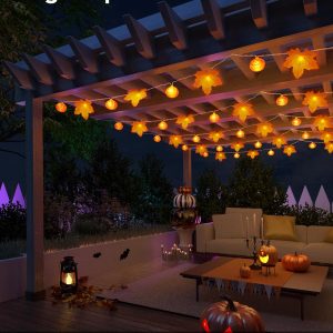 Jackyled Halloween String Lights 30-Led Pumpkin Maple Leaf Decor Lights 15 Ft 8 Modes With Remote Control And Timer Ip65 Waterproof Battery-Powered For Indoor Outdoor Festival Party Decoration