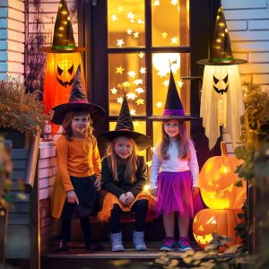 Minetom Halloween Lights Battery Operated, 2Pc Large Hanging Witch Hats Lights, Total 40 Led Light Up Witch Hat, Glowing Ghost Witch Hat Lights, Halloween Outdoor Decoration For Tree Indoor,Warm White