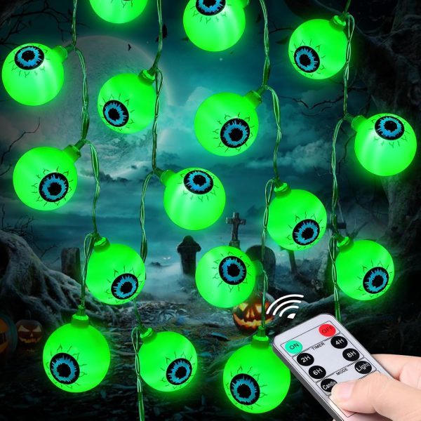 Halloween Decorations 30Led 17Ft Eyeball Halloween String Lights With Timer Remote Battery Operated 8 Modes Halloween Lights Halloween Indoor Outdoor Decorations For Home Garden Yard Halloween Décor