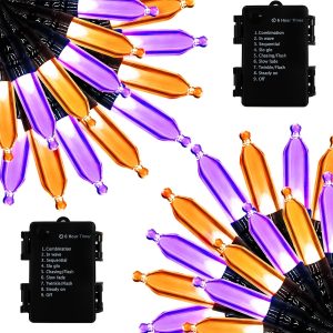 Orange Purple Halloween Lights Battery Operated, 2 Pack Total 46Ft 140 Led Mini String Lights With Timer 8 Modes Twinkle Lights Outdoor Waterproof For Tree Garland Halloween Decor